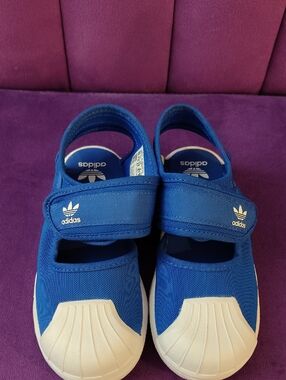 adidas Kids Royal Blue Slip-On Sneakers with Cream Toe
